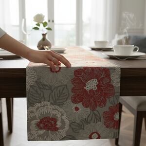 Holiday Table Runner Signature Homestyle 52" x 16" Linen Sparkle Embroidery